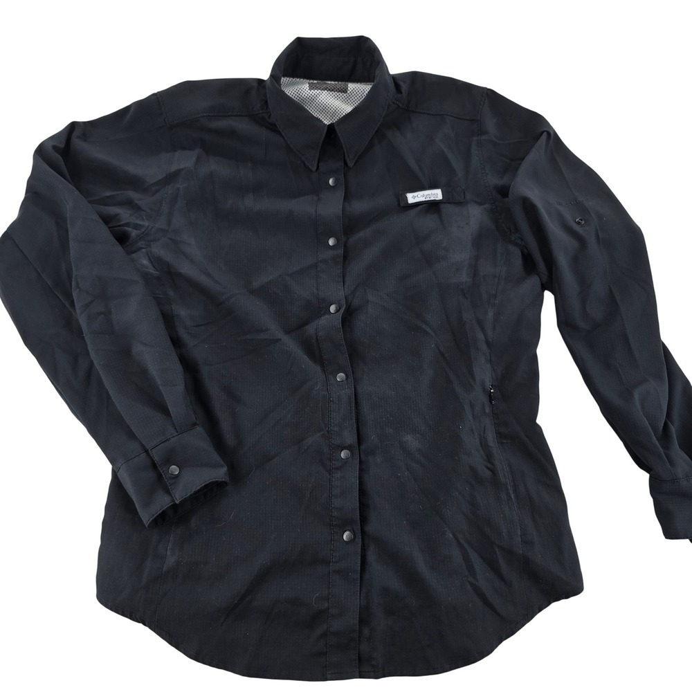 Columbia PFG Womens Tamiami II Shirt L Black Long Sleeve Fishing